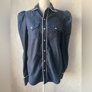 Greyson Navy Long Sleeve Blouse with White Trim